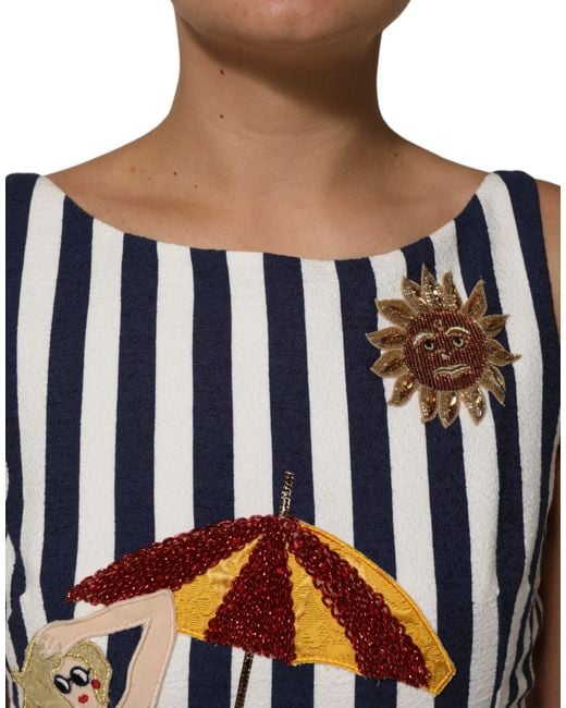 Dolce & Gabbana White Striped Fit Flare Dress