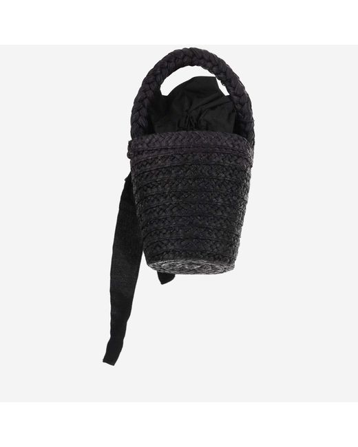 Patou Black Raffia Bucket Bag