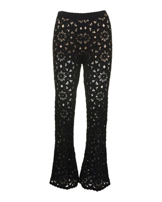 Twin Set Black Flared Pants With Crochet Work