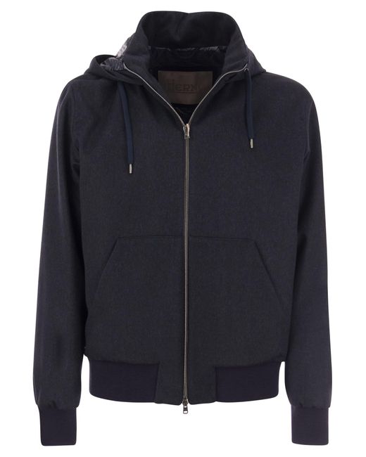 Herno Blue Cashmere And Silk Hooded Jacket for men