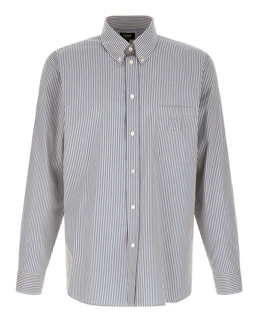 Fendi Gray Striped Button-Down Shirt for men