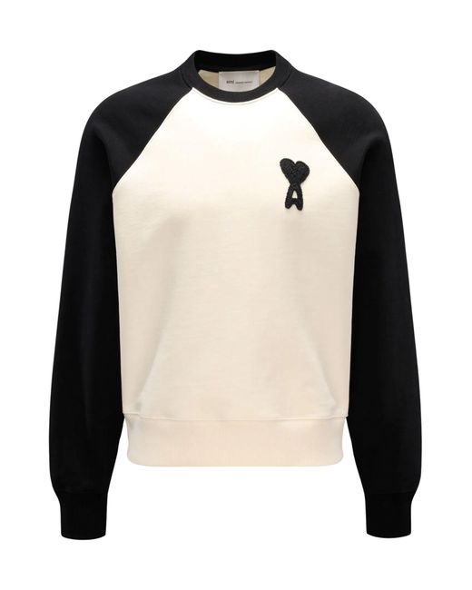 AMI Black Intarsia Wool And Cotton-Blend Sweater for men
