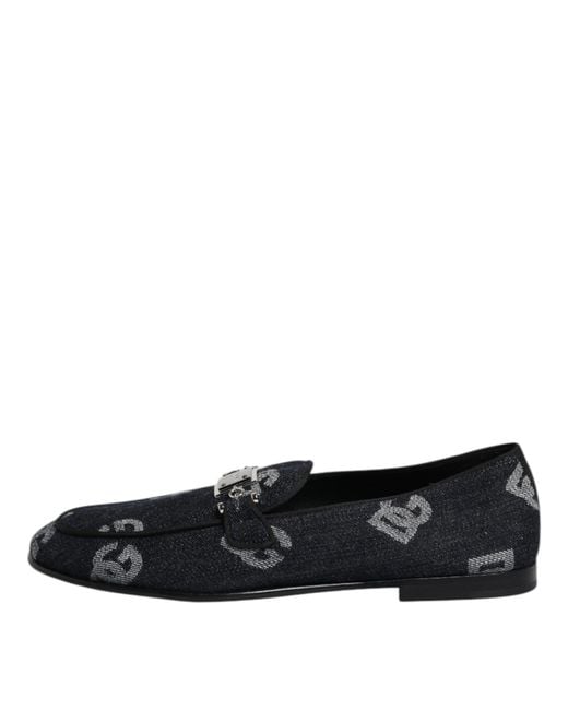 Dolce & Gabbana Black Logo Cotton Loafers Formal Dress Shoes Elastane for men