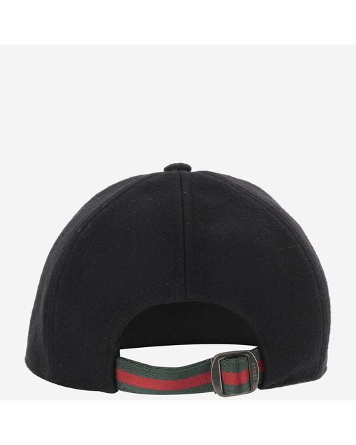 Gucci Black Wool Baseball Cap With Adjustable Strap Hat for men