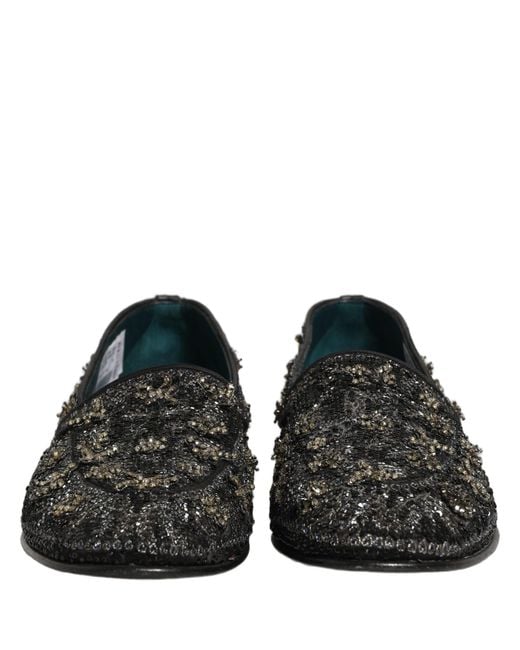 Dolce & Gabbana Black Rhinestone Embellished Loafers Shoes Leather for men