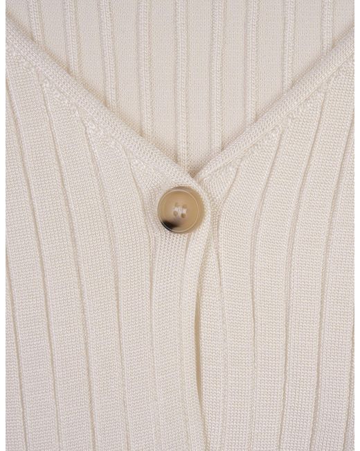 Marni White Ribbed Knit Short Cardigan