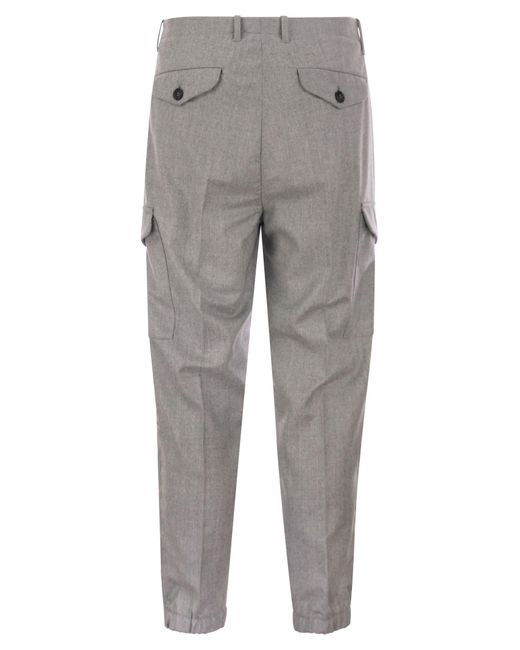 Brunello Cucinelli Gray Virgin Wool Trousers With Cargo Pockets And Bottom Zip for men