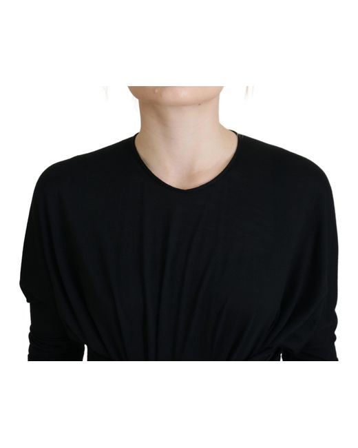 Dolce & Gabbana Black Elegant Sheath Wrap Dress With Long Sleeves