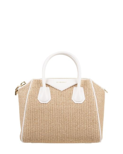 Givenchy Small Antigona Bag In Natural Raffia And White Leather Lyst