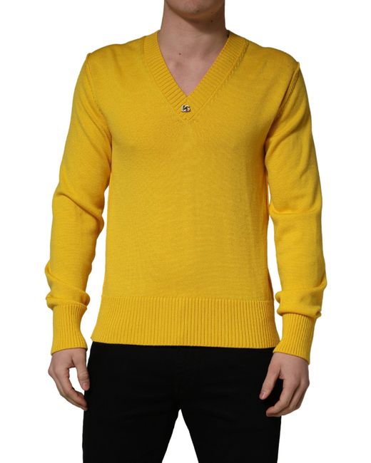 Dolce & Gabbana Yellow Wool Knitted V-Neck Pullover Polyester Virgin Clothing for men