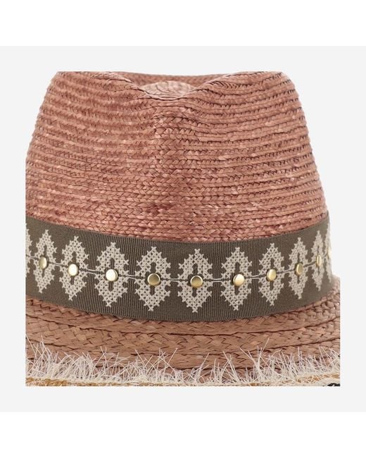 Ferruccio Vecchi Brown Straw And Viscose Blend Hat With Embroidery