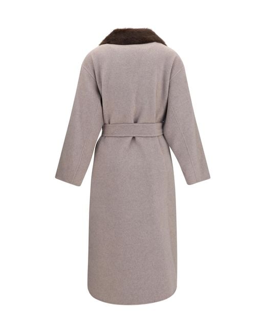 P.A.R.O.S.H. Brown Wool Coat With Fur Collar, Merino