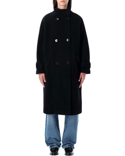 Sessun Black Wool Double-Breasted Coat With High Collar