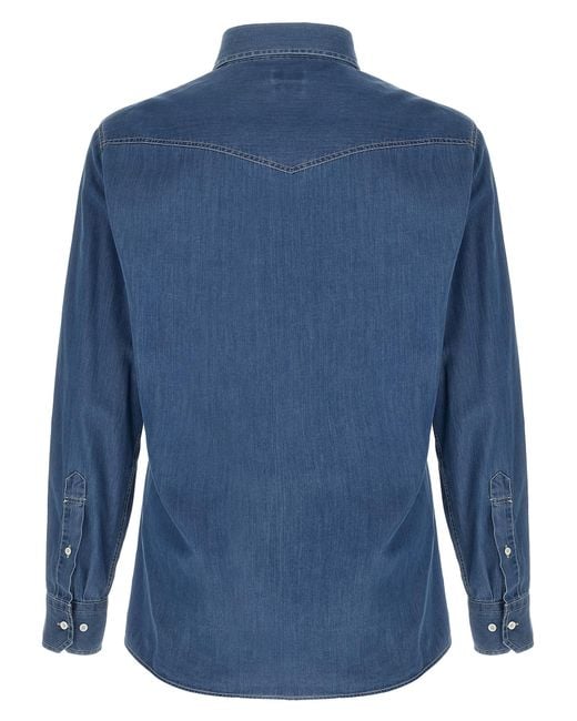 Brunello Cucinelli Blue Cotton Blouse for men