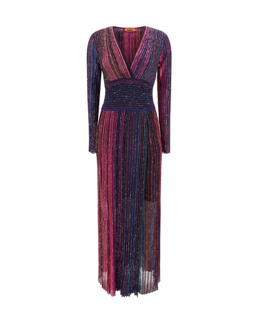 Missoni Purple Lurex Pleated Long Dress