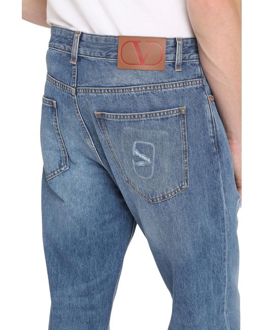 Valentino Garavani Blue 5-Pocket Straight-Leg Jeans Cotton; Patch: Leather Regular for men