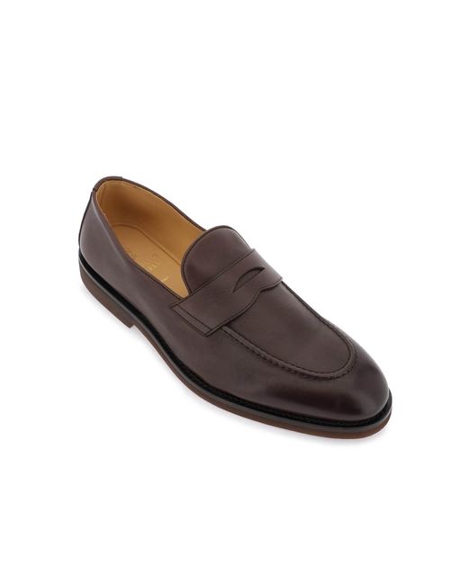 Brunello Cucinelli Brown Leather Penny Loafers for men