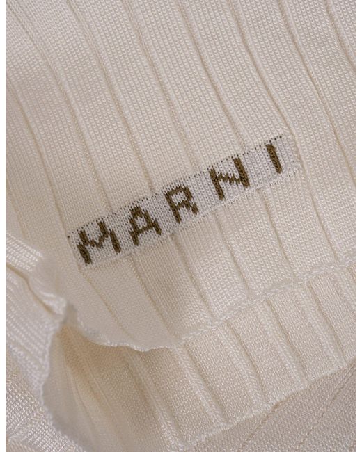 Marni White Ribbed Knit Short Cardigan