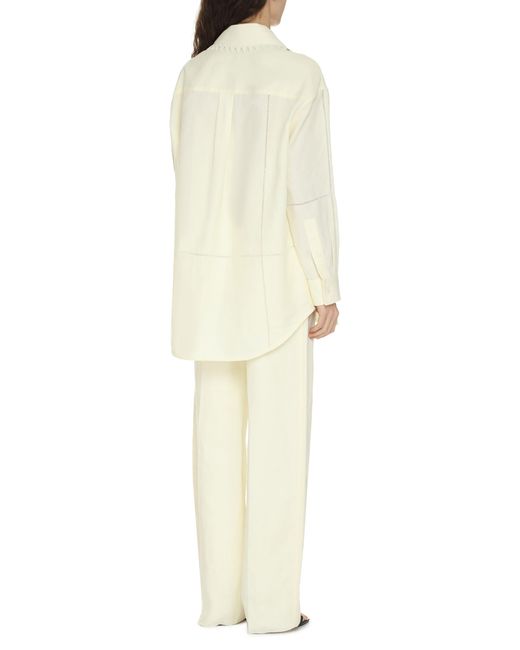 Bottega Veneta White Linen Trousers With Back Welt Pocket For