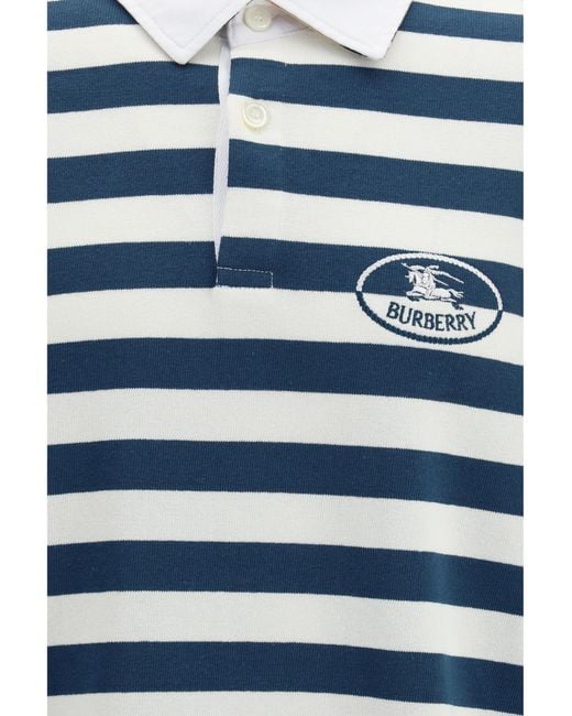 Burberry Blue Striped Long-Sleeve Cotton Polo Shirts for men