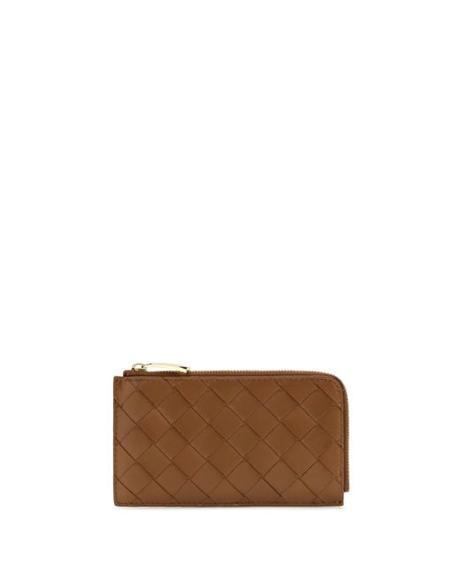 Bottega Veneta Brown Card Holder Intrecciato Zip Lambskin Leather Wallets & Purses