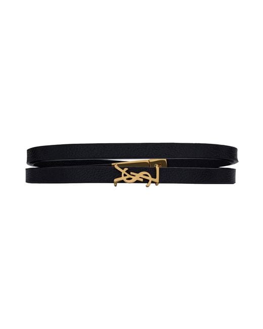 Saint Laurent Black Double Wrap Bracelet, Grained Leather Lamb Bracelets