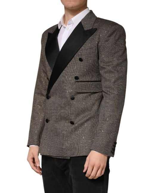 Dolce & Gabbana Black Gray Double Breasted 2 Button Jacket Blazer for men