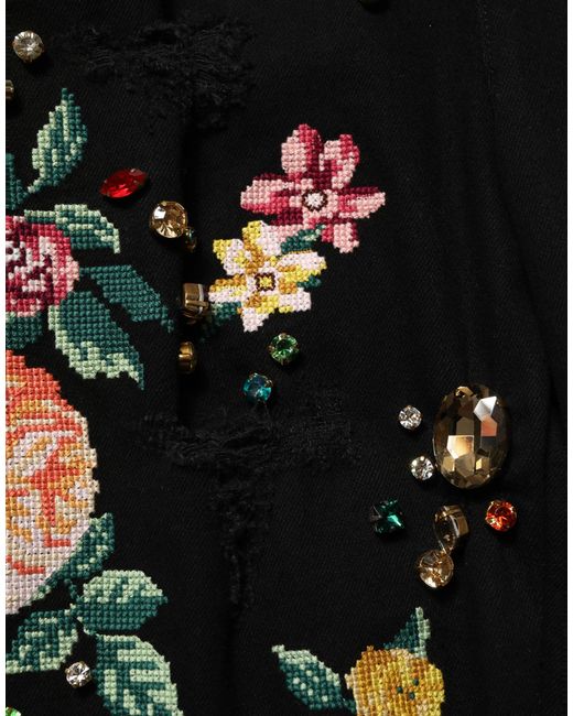 Dolce & Gabbana Black Floral Cotton High Waist Tapered Pants Elastane