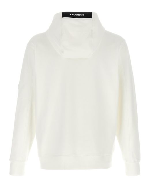C P Company White Diagonal Hoodie for men