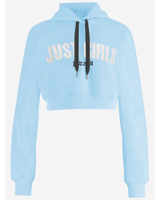 Just Cavalli Blue Cropped Cotton Sweatshirt
