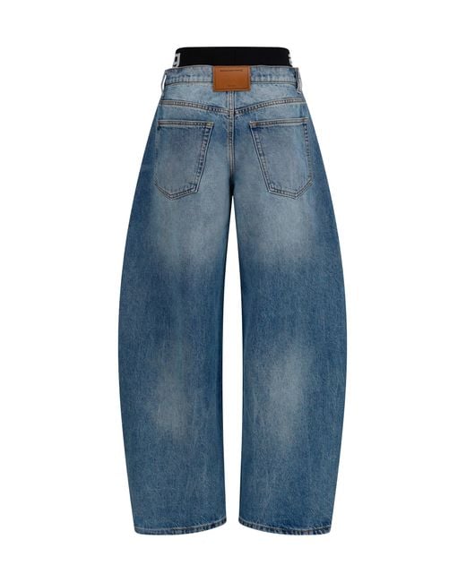 Alexander Wang Blue Layered Belt Logo-Waist Jeans Cotton