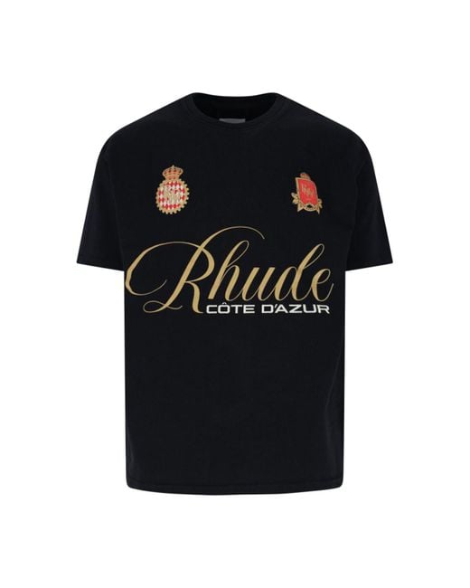 Rhude Black Cote D Azur Crest T-Shirt for men