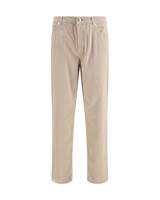 Brunello Cucinelli Natural Corduroy Pants Cotton; Elastane for men