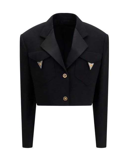 Versace Blue Blazer Cropped Wool Merino (Ovis Aries) Jacket