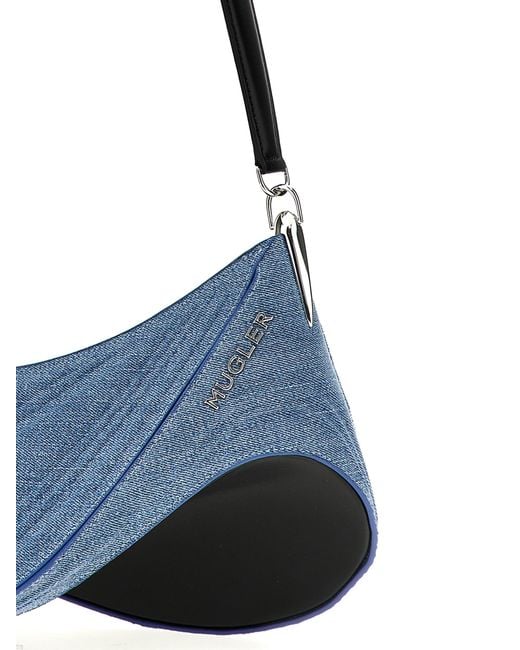 Mugler Blue Denim Spiral Curve Shoulder Bag