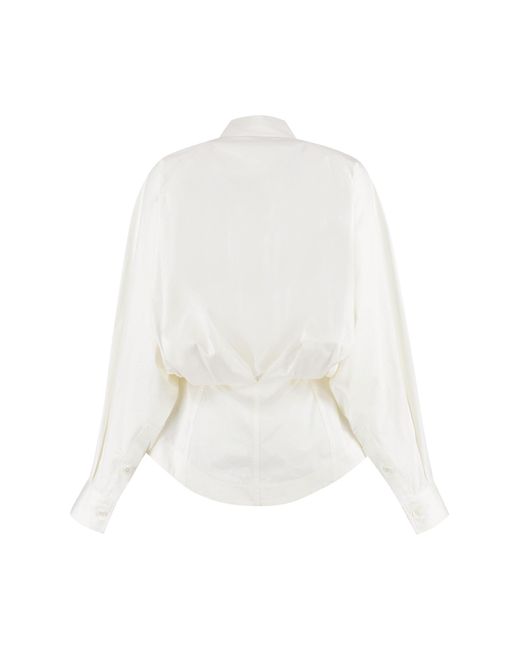 Bottega Veneta White Long Sleeve Cotton Shirt With Asymmetric Hem