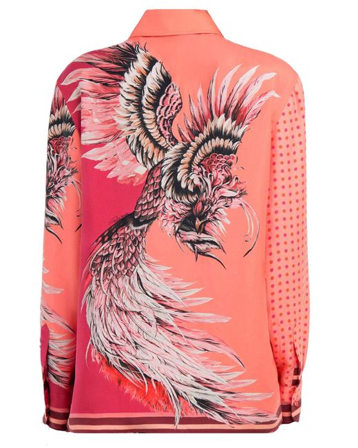 Roberto Cavalli Pink Plumage Print Silk Shirt