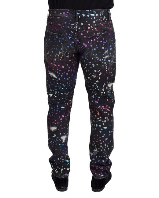 Dolce & Gabbana Blue Splatter Distressed Jeans Pan73302 for men