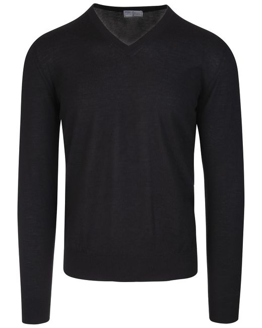 Fedeli Black Cashmere Pullover With V-Neck for men