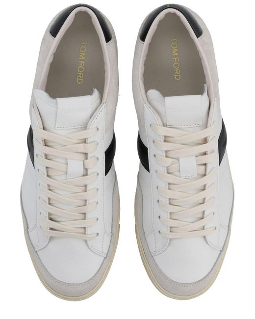 Tom Ford Natural Sneaker With Logo Leather Trainers for men