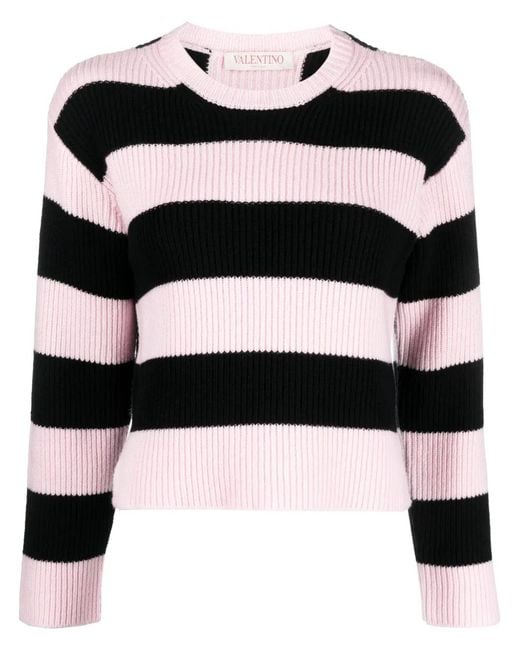 Valentino Black Striped Virgin Wool Jumper Clothing