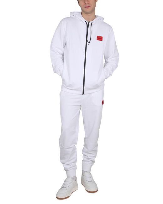 Boss White Jogger Pants With Logo Embroidery for men