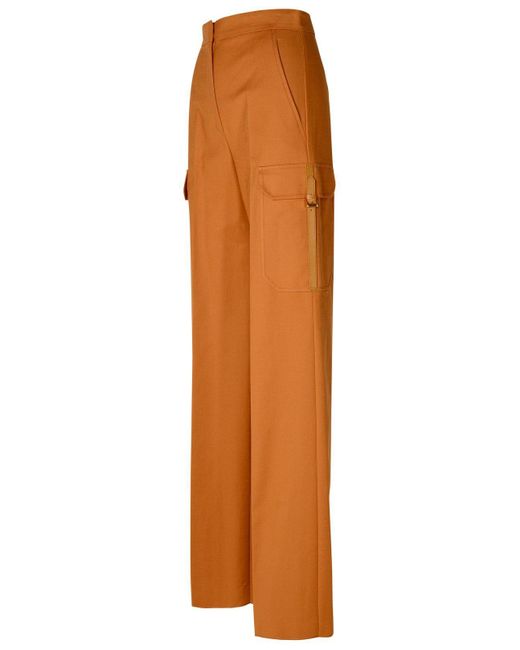 Max Mara Orange 'Edda' Cotton Blend Leather Cargo Pants