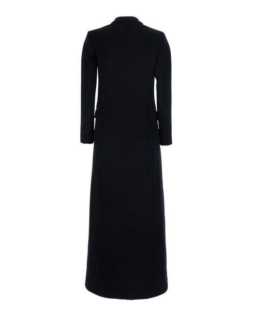 Le Plain Black Long Double-Breasted Coat