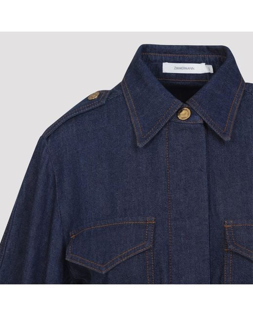 Zimmermann Blue Ink Cotton Denim Cargo Mini Dress