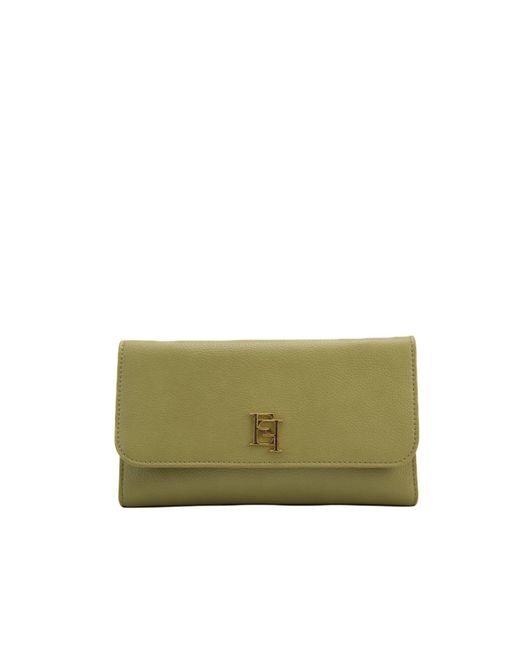 Elisabetta Franchi Green Wallet With Logo And Shoulder Strap