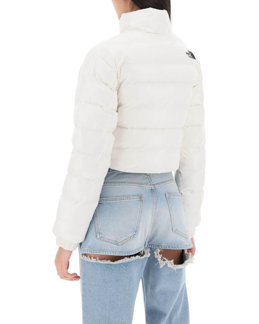 The North Face White Logo-embroidered Cropped Puffer Jacket