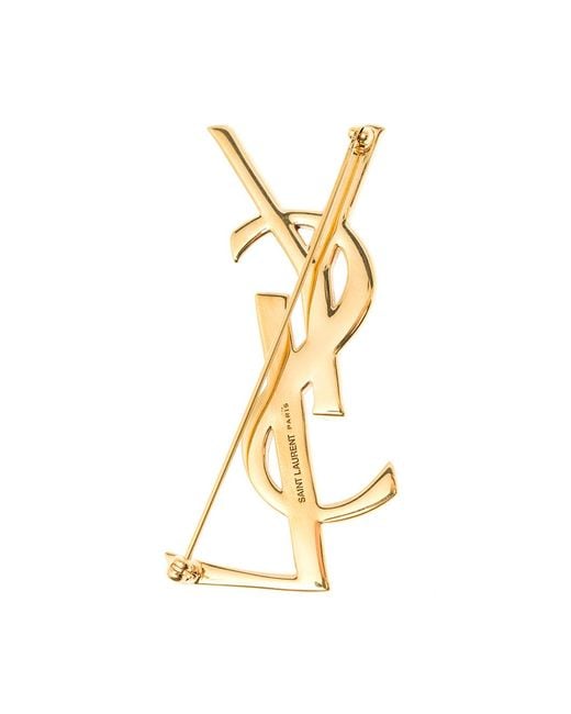 Saint Laurent Metallic Brooch With-Plated Logo Plate Brass Brooches & Pins