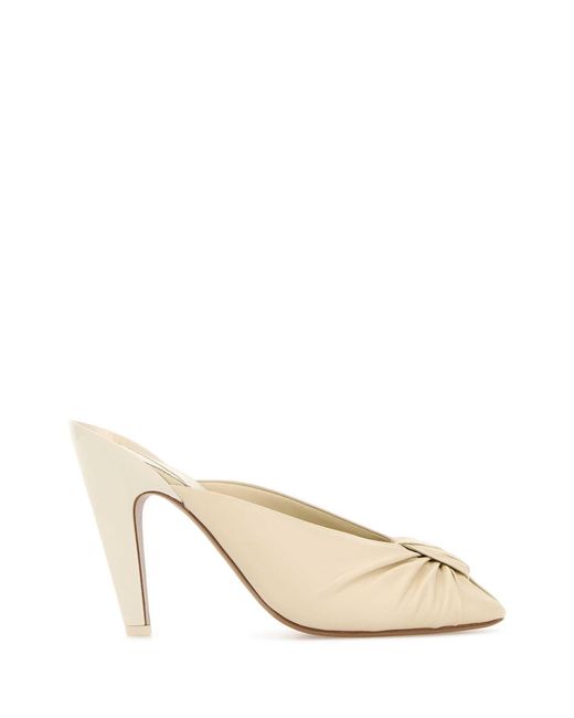 Chloé Natural Ivory Leather Suzie Mules
