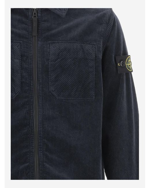 Stone Island Blue Stretch Cotton Blend Velvet Shirt for men